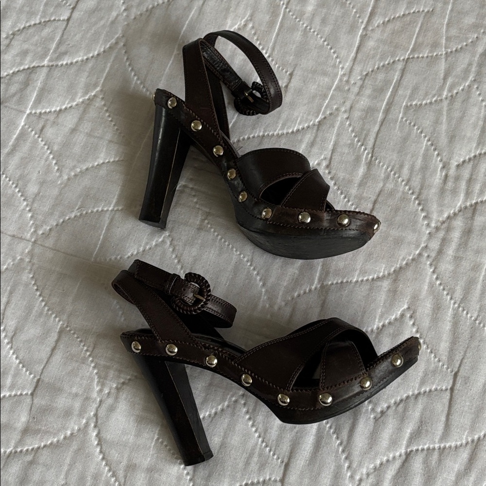 Vintage YSL Wood Stud Sandals Heels